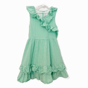 Janie and Jack Spring Green Gingham Ruffle Dress Girls Size 10